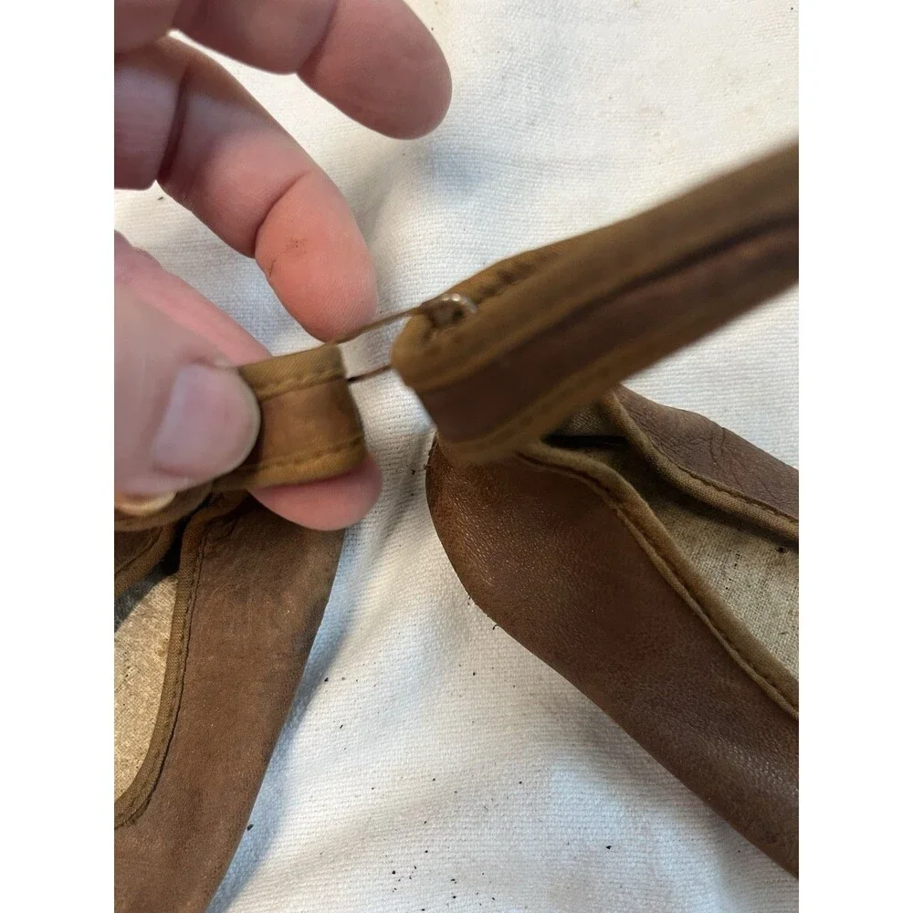 Antique Vintage Baby Shoes Brown Leather Ankle Strap Soft Sole Primitive